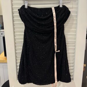 Oh Polly strapless cow neck black mini dress